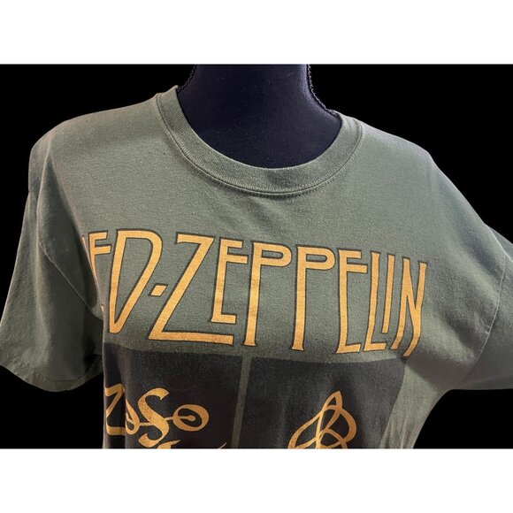 Led Zeppelin Graphic Tee Green With Symbols Rock Band Shirt Unisex Cotton Size L - Picture 5 of 8